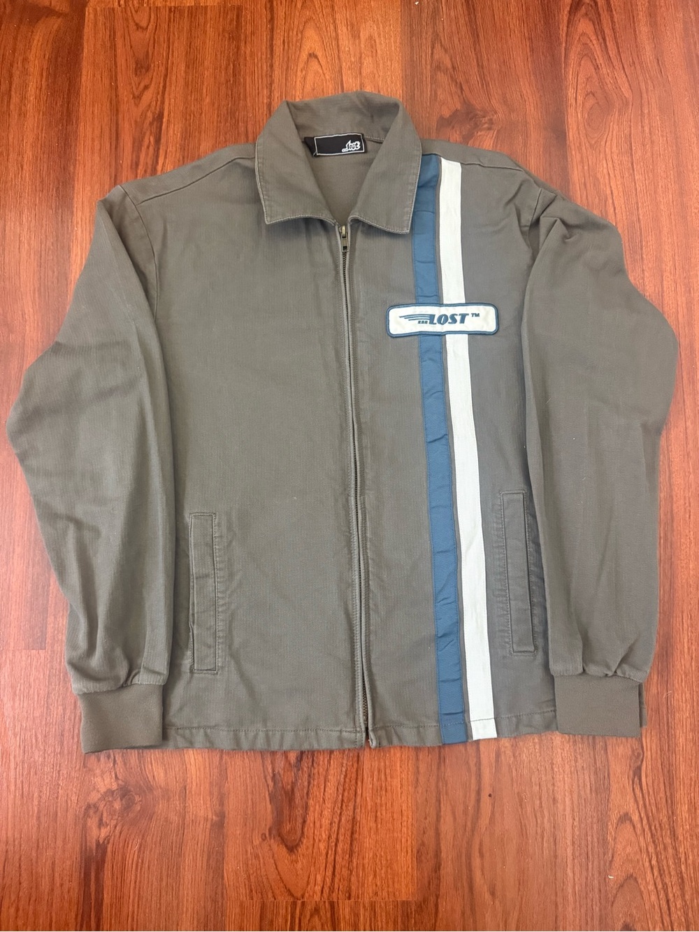LOST Men's Olive Jacket with Blue & White Stripe